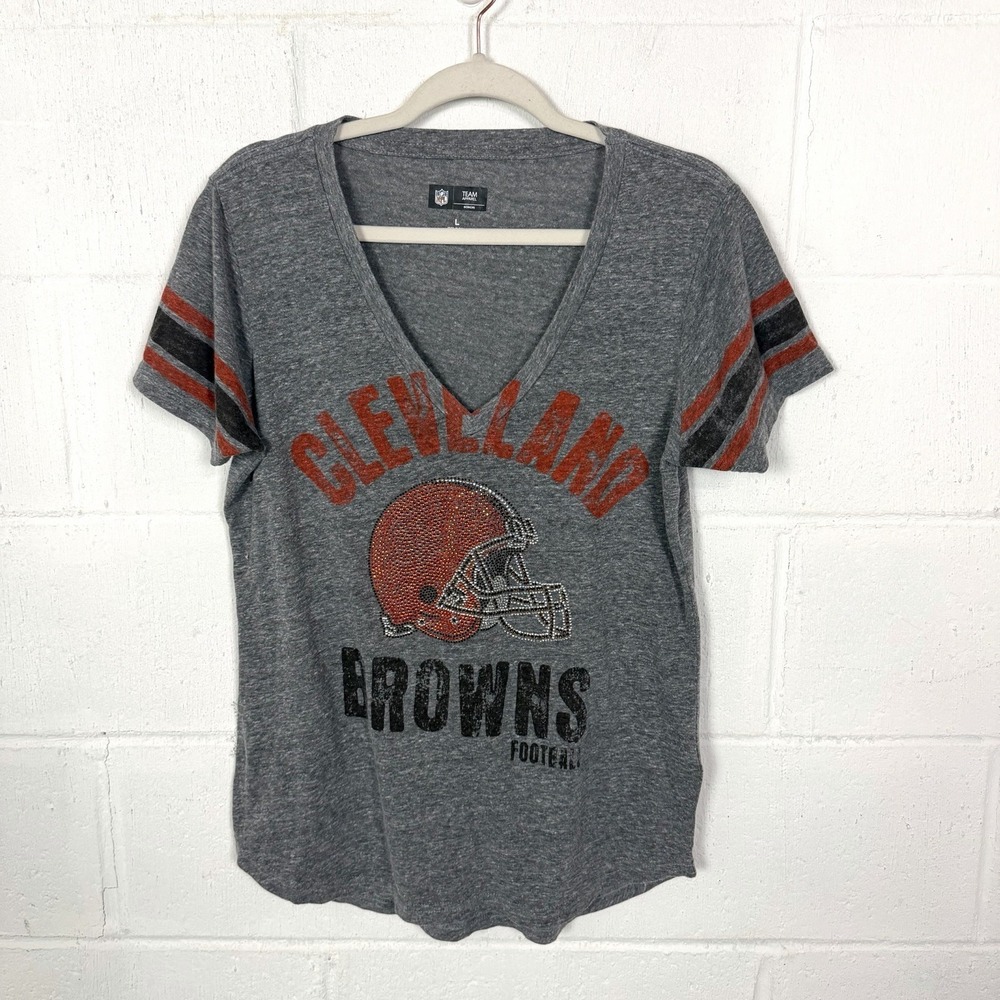 Cleveland Browns NFL Women's Fitted‎ Stretch T Shirt Size L Orange Gems Sparkly
